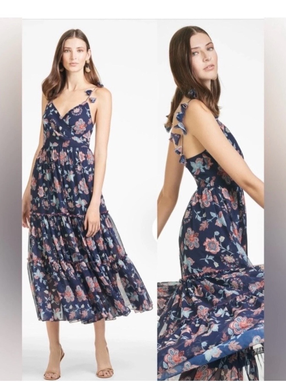 Sachin + Babi Navy Floral Tiered Midi Dress